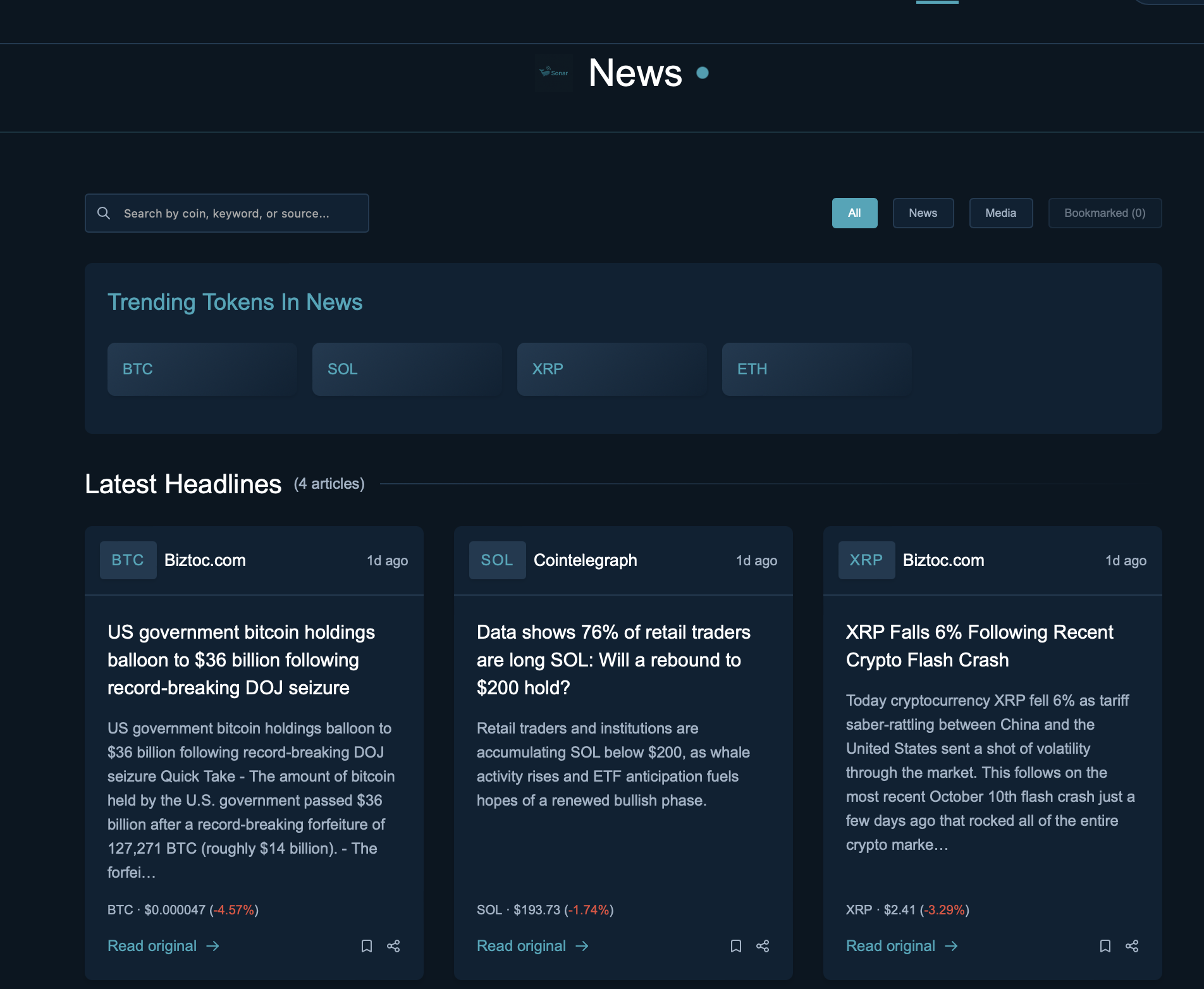 Sonar Tracker Crypto News
